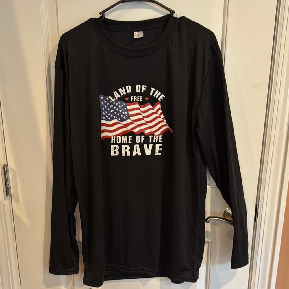 Black 'Land of the Free' Mens Long Sleeve T Shirt brand new
